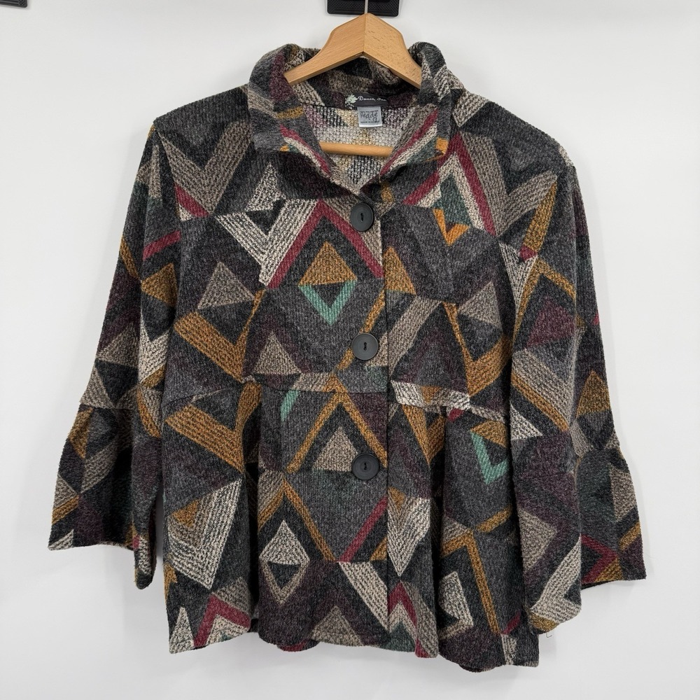 Damee‎ Jacket Womens Large Knit Art Button Flared Sleeve Collar Soft Retro
